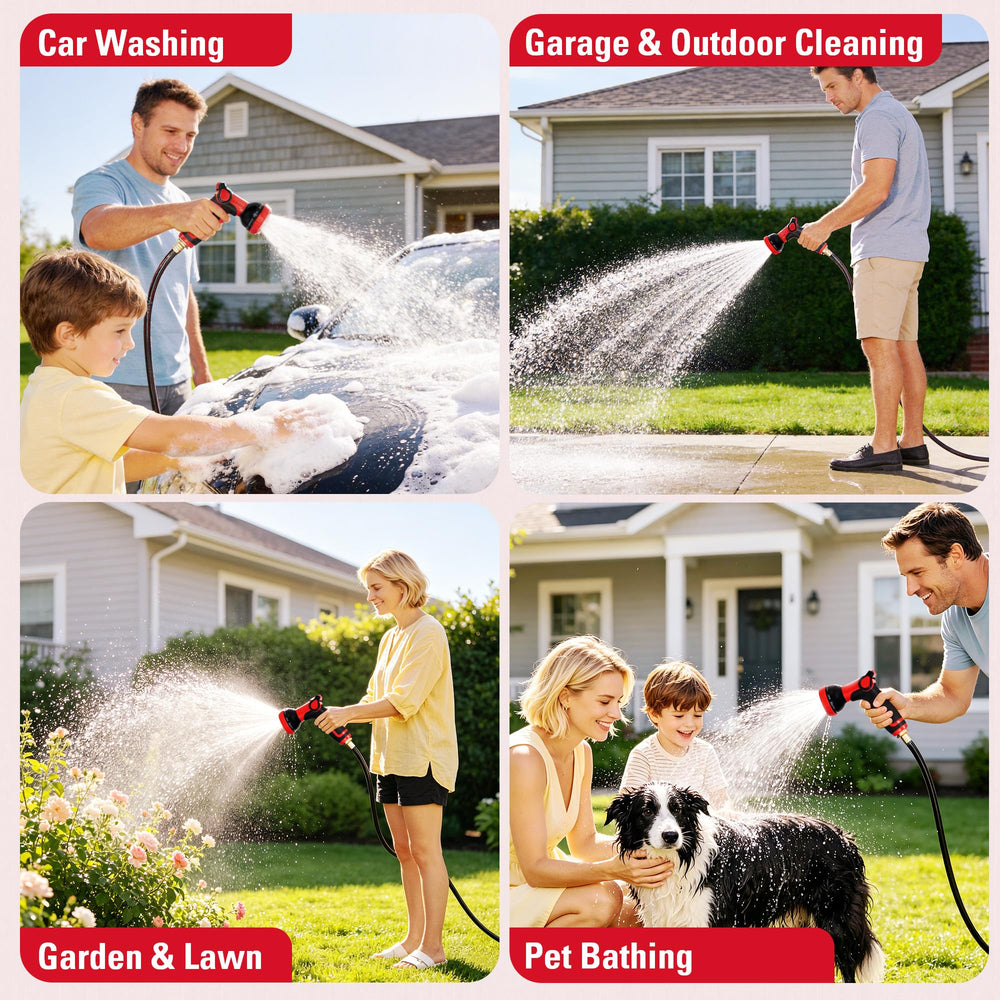 ECOMAX lifestyle scene washing a car on a patio to show practical, versatile outdoor use