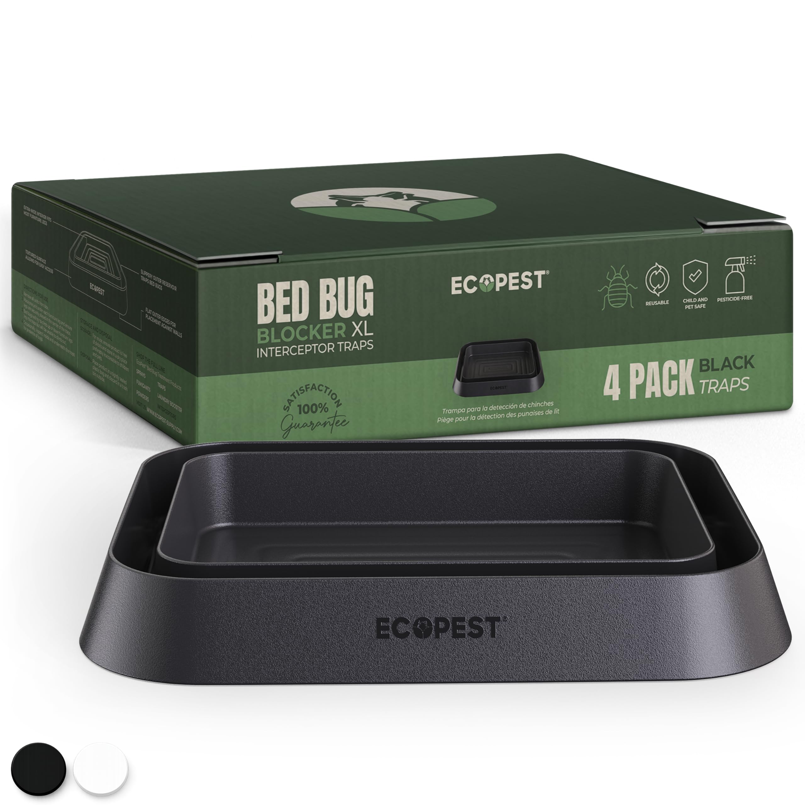 ECOPEST front packaging showing four XL interceptor traps and benefits