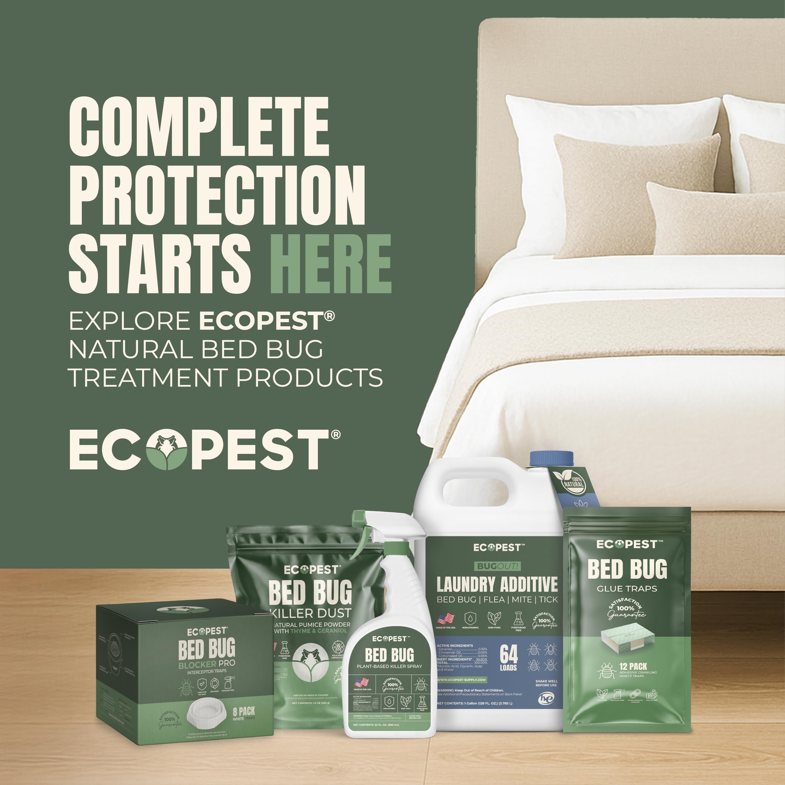 ECOPEST lifestyle bedroom view showing traps under furniture for peace of mind