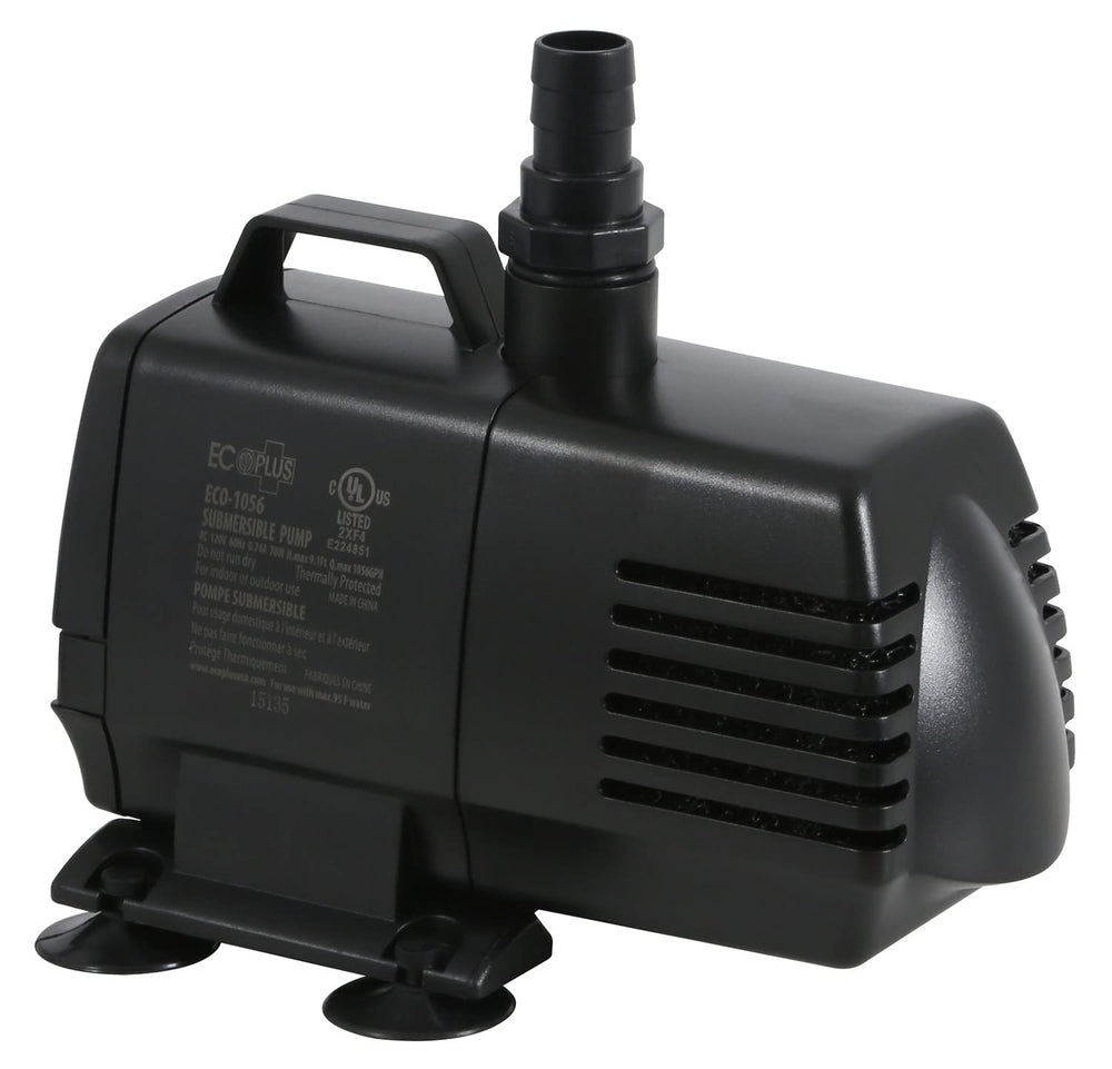 EcoPlus Eco 1056 front view showing compact black housing and inlet outlet