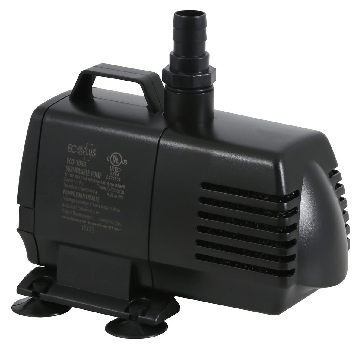 EcoPlus Eco 1056 front view showing compact black housing and inlet outlet