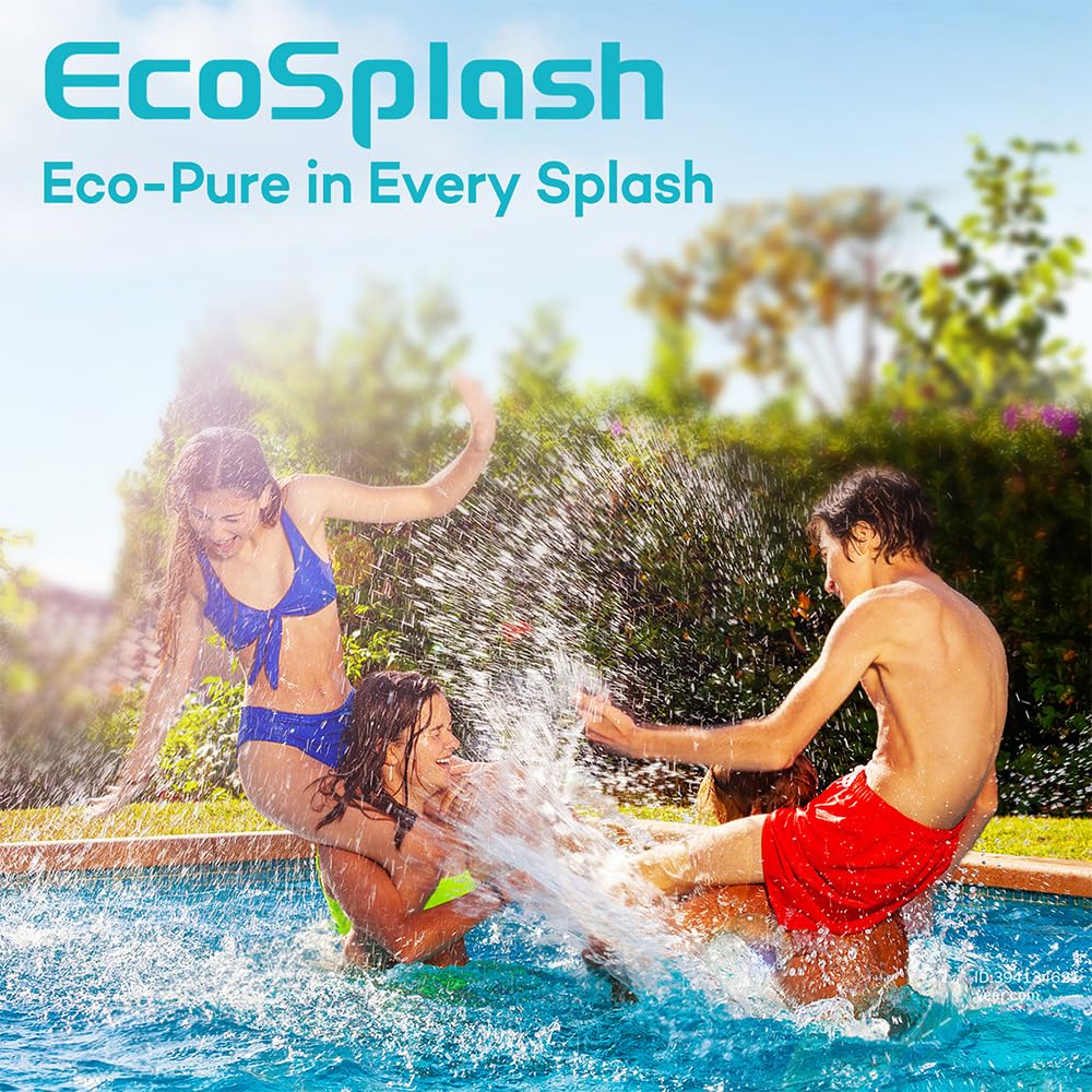 EcoSplash lifestyle shot at backyard pool showing comfortable, clear water