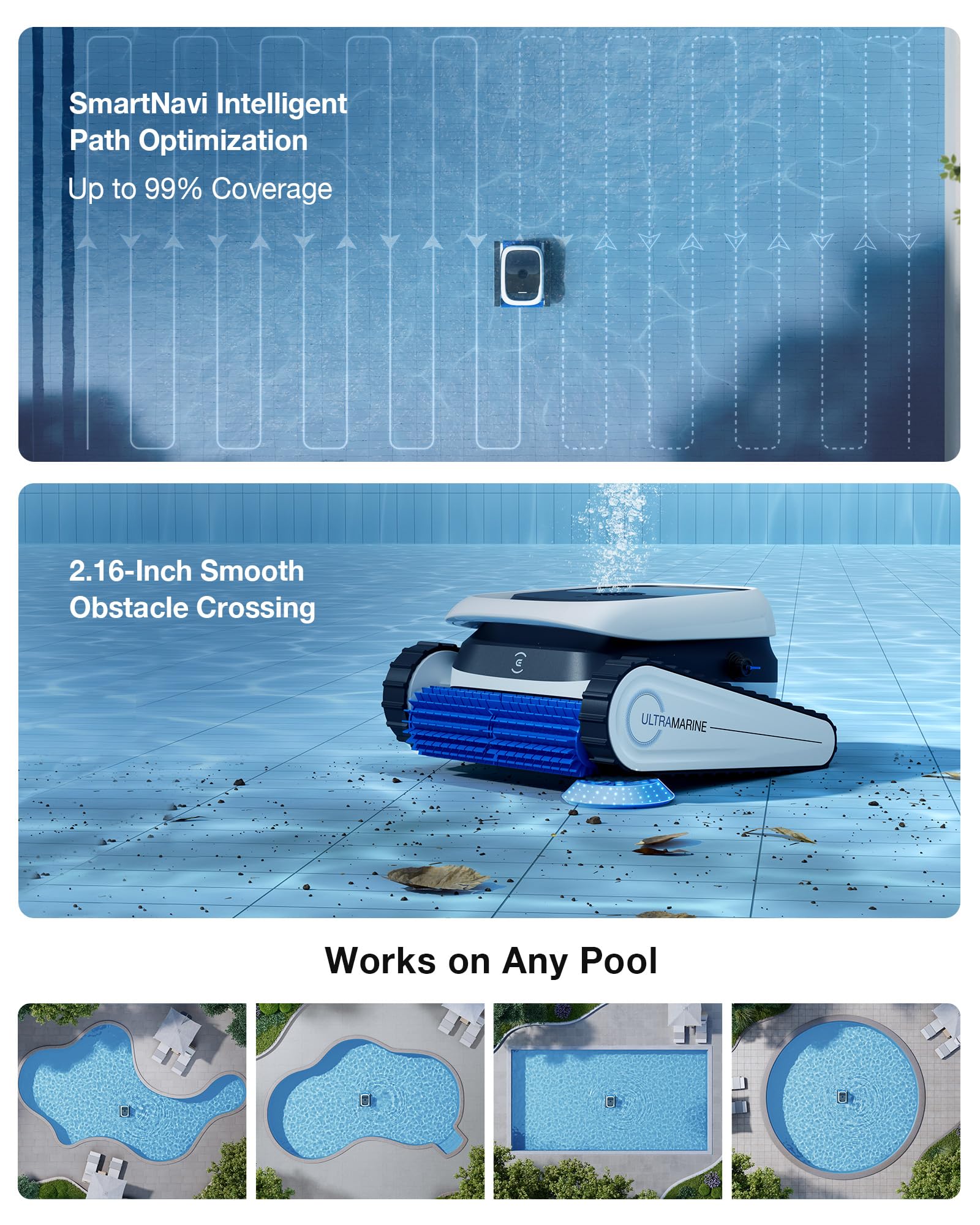 ECOVACS Ultramarine P1 cleaning a pool wall in action for efficient maintenance