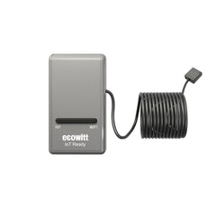 ECOWITT GW1200 front view showing compact gateway and indoor sensor, clear monitoring benefit