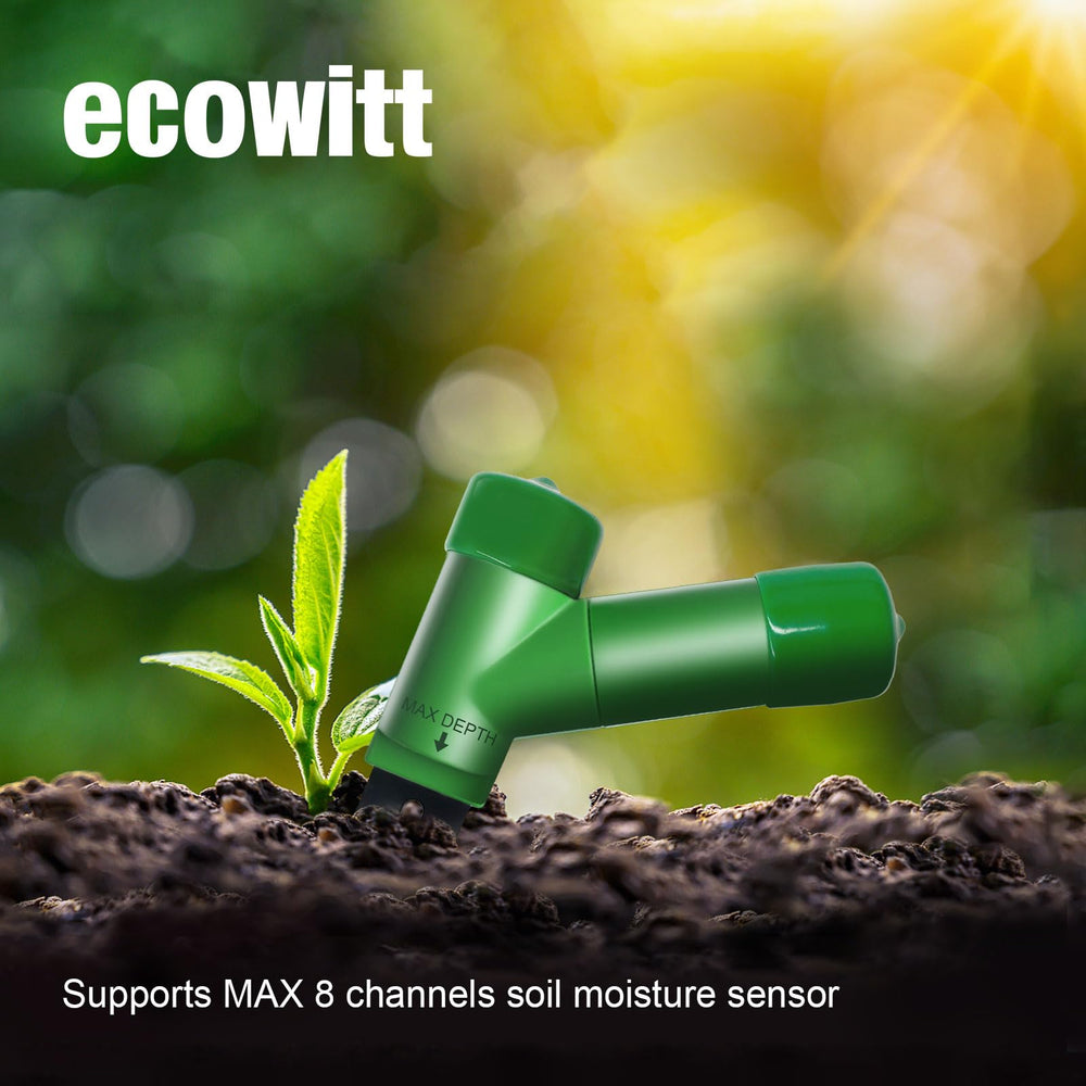 ECOWITT kit setup in plant pot illustrating easy at‑home monitoring benefit