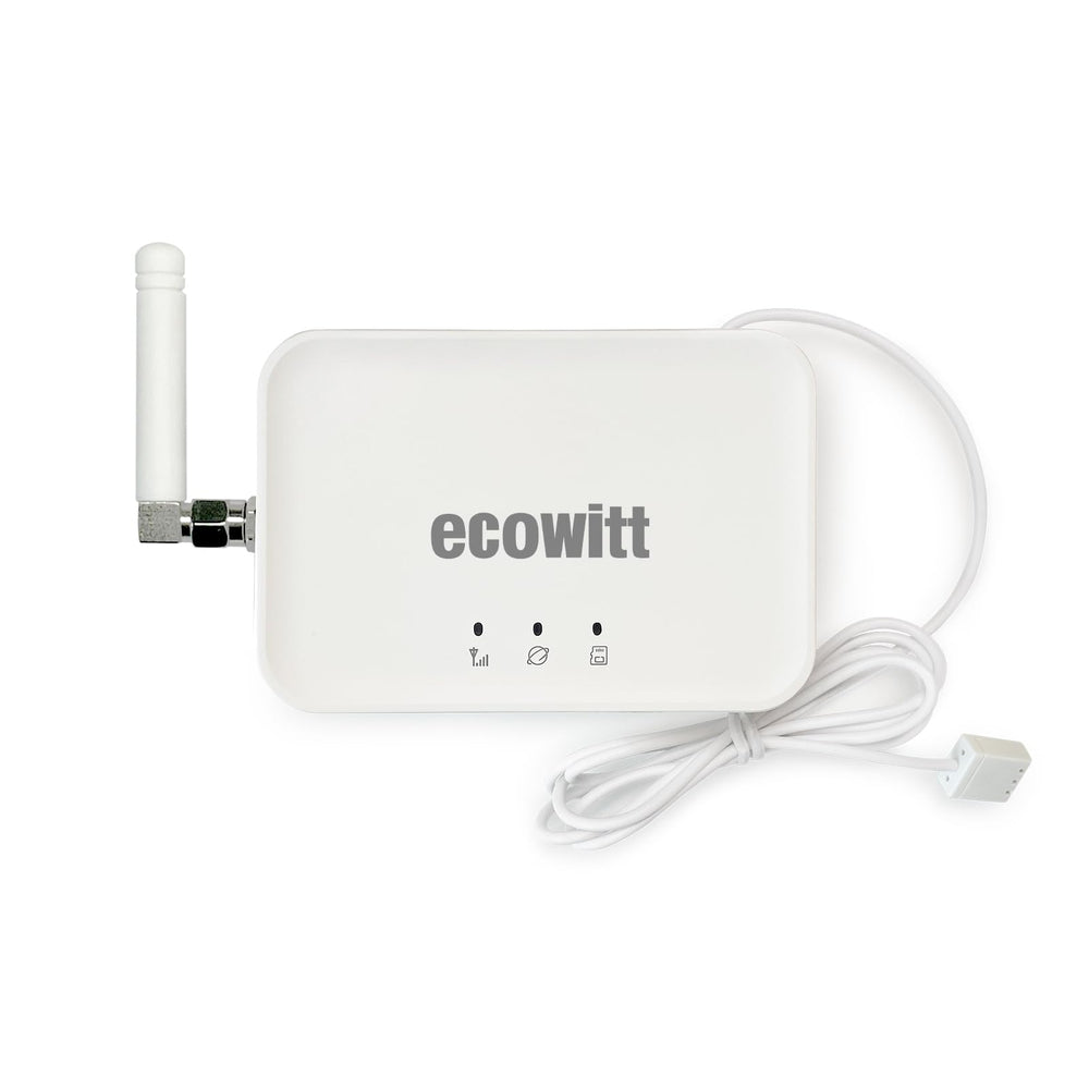ECOWITT GW3000 front panel showing status lights and compact design benefit: easy monitoring