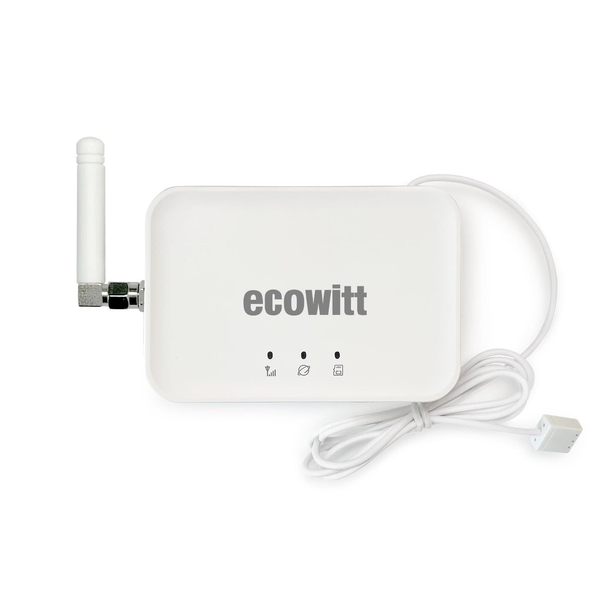 ECOWITT GW3000 front panel showing status lights and compact design benefit: easy monitoring