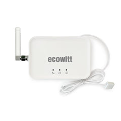 ECOWITT GW3000 front panel showing status lights and compact design benefit: easy monitoring