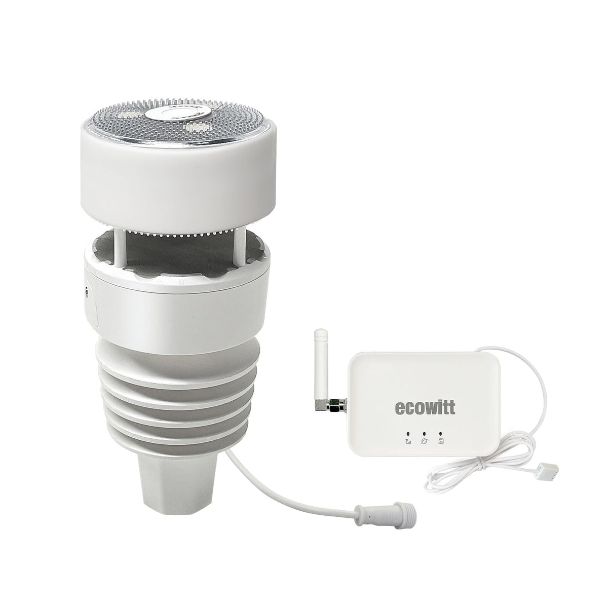 ECOWITT kit front view showing gateway and WS90 sensors for complete monitoring