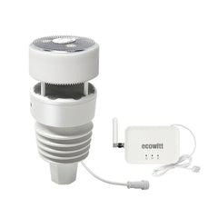 ECOWITT kit front view showing gateway and WS90 sensors for complete monitoring