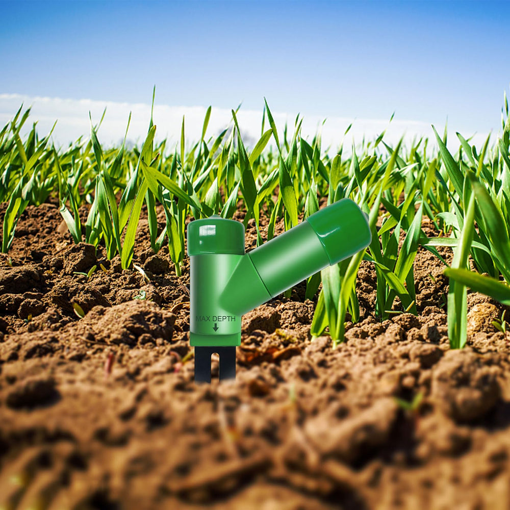 ECOWITT sensor used in a garden bed demonstrating outdoor versatility and robust probe