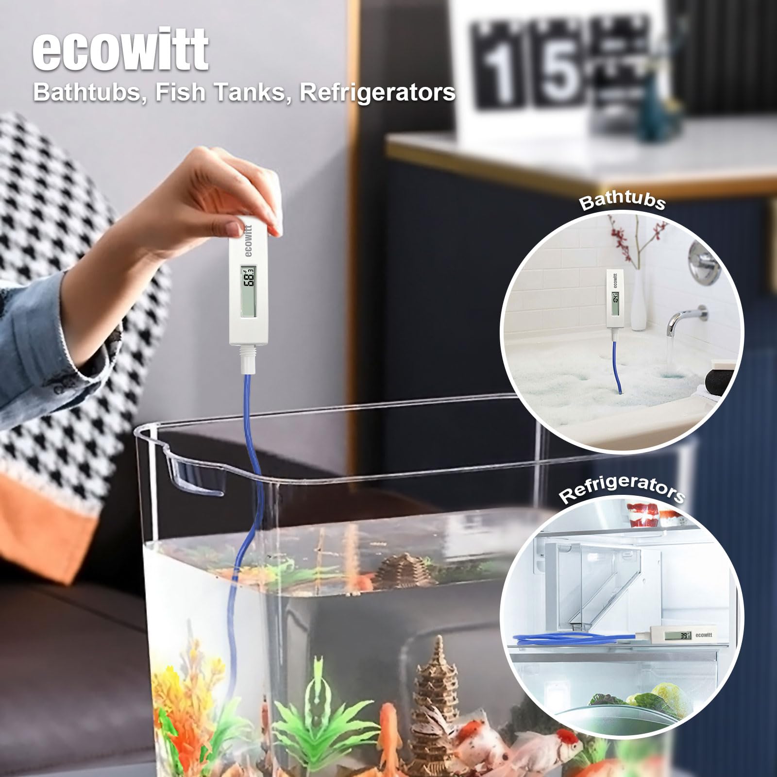 ECOWITT WN34BD next to coin for scale illustrating compact probe size
