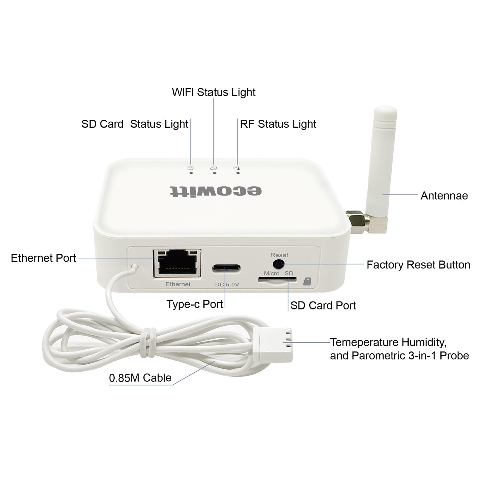 ECOWITT WS90 closeup showing sensors and waterproof housing for reliable readings