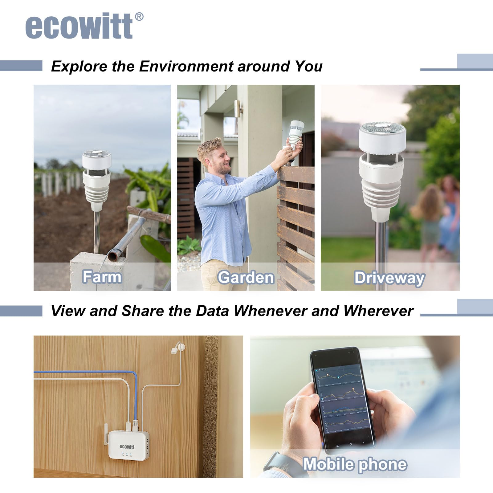 ECOWITT WS90 held in hand to show compact size and easy mounting advantage