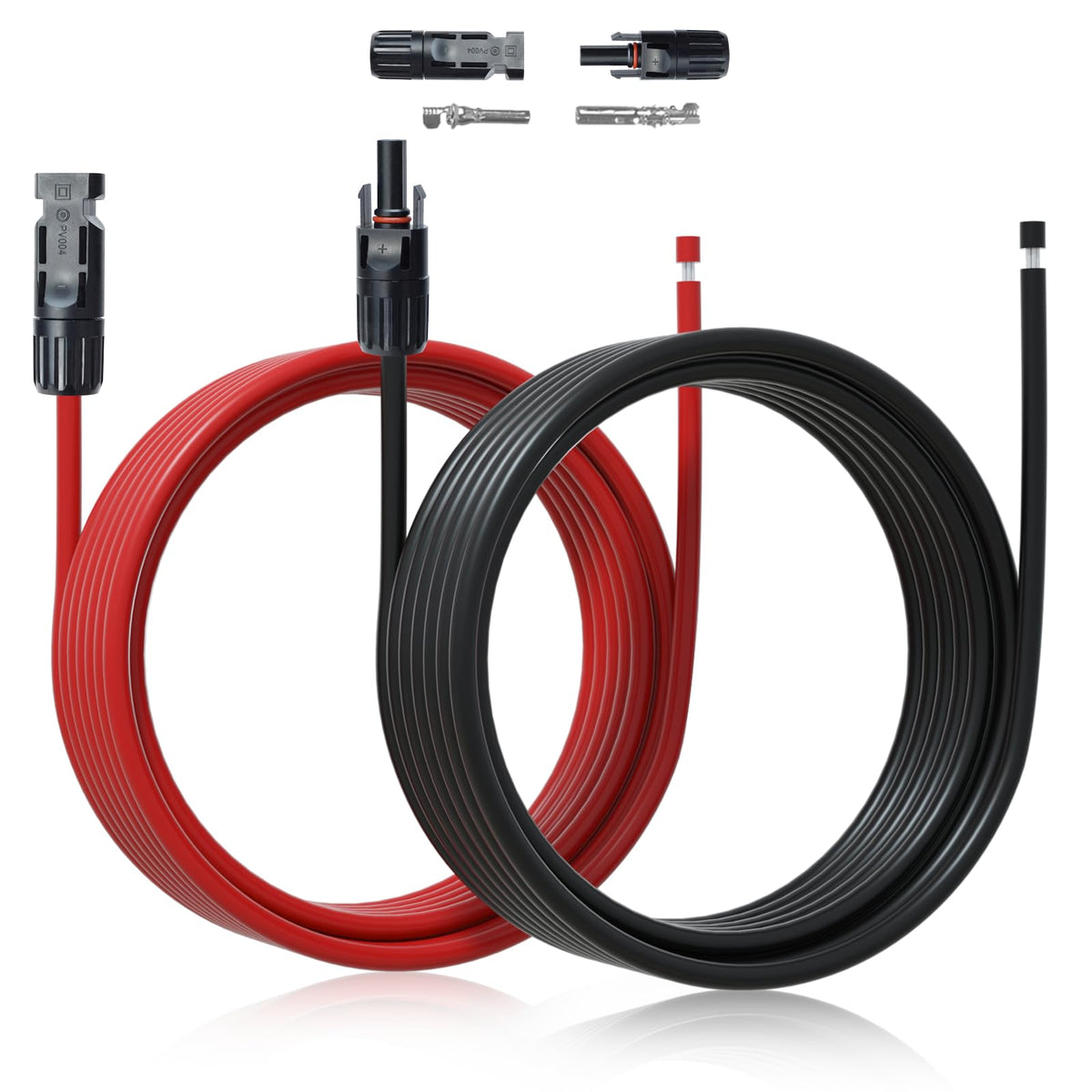 ECO-WORTHY front view of 20ft cable with quick connectors, showing clear polarity for safe hookup