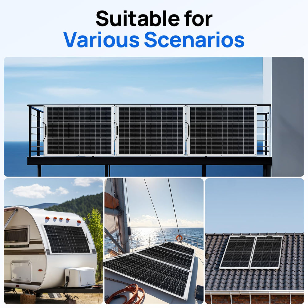 ECO-WORTHY flexible panels powering a campsite scene demonstrating portable energy freedom