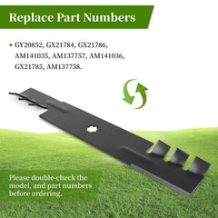 Ecreban blades mounted under a 48-inch deck demonstrating cleaner mulch benefit