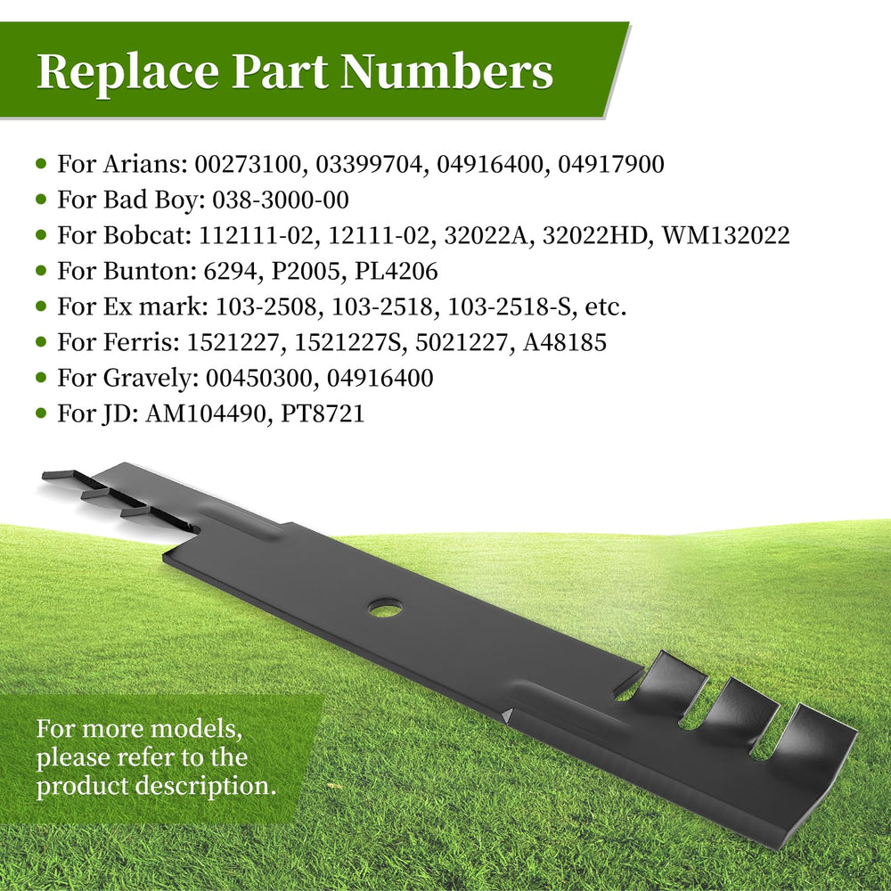 Ecreban blades installed on a 52-inch mower deck showing improved mulching benefit