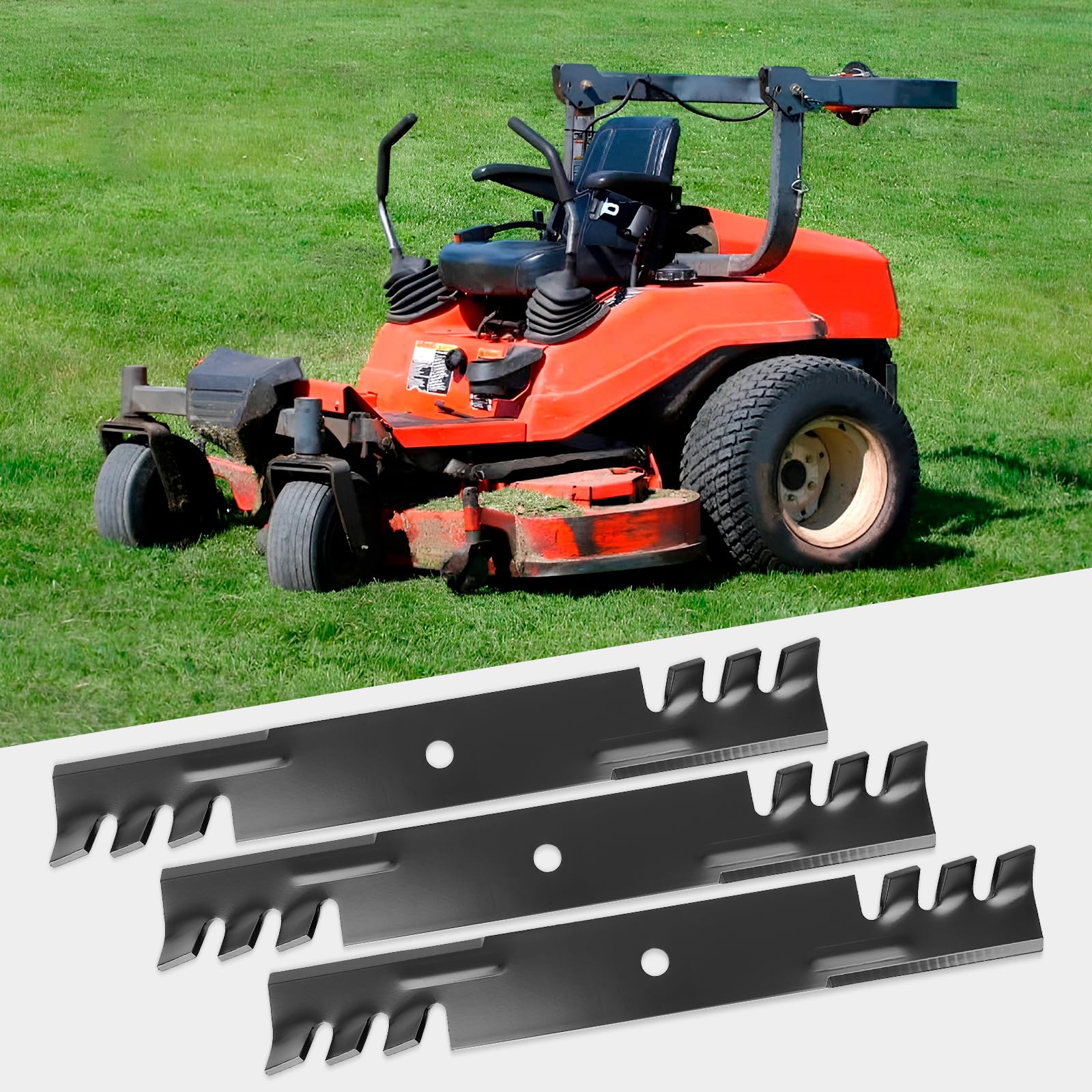 Ecreban blades on a mower cutting lawn in use for cleaner cut and time-saving benefit