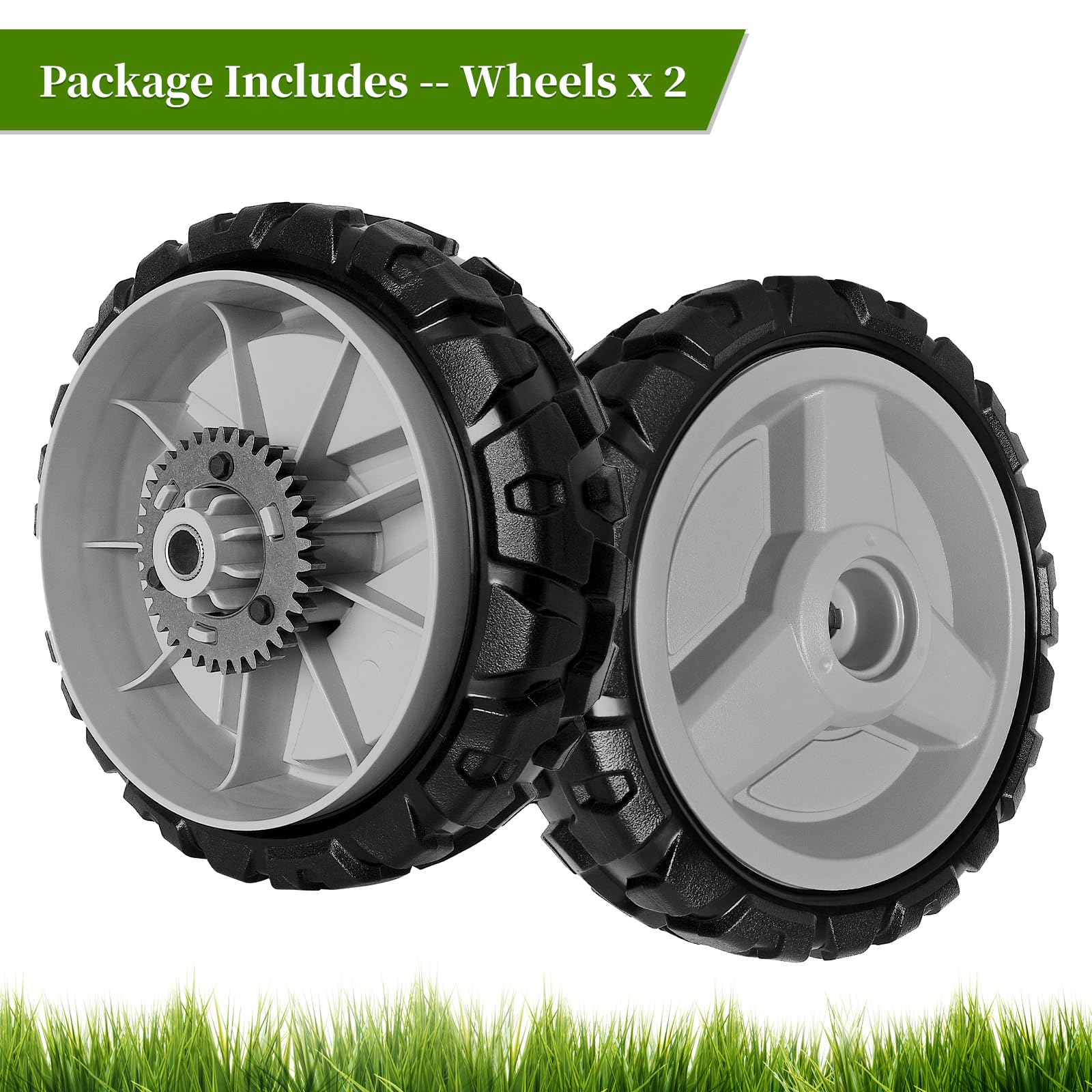Ecreban wheel installed on lawn mower demonstrating restored drive benefit