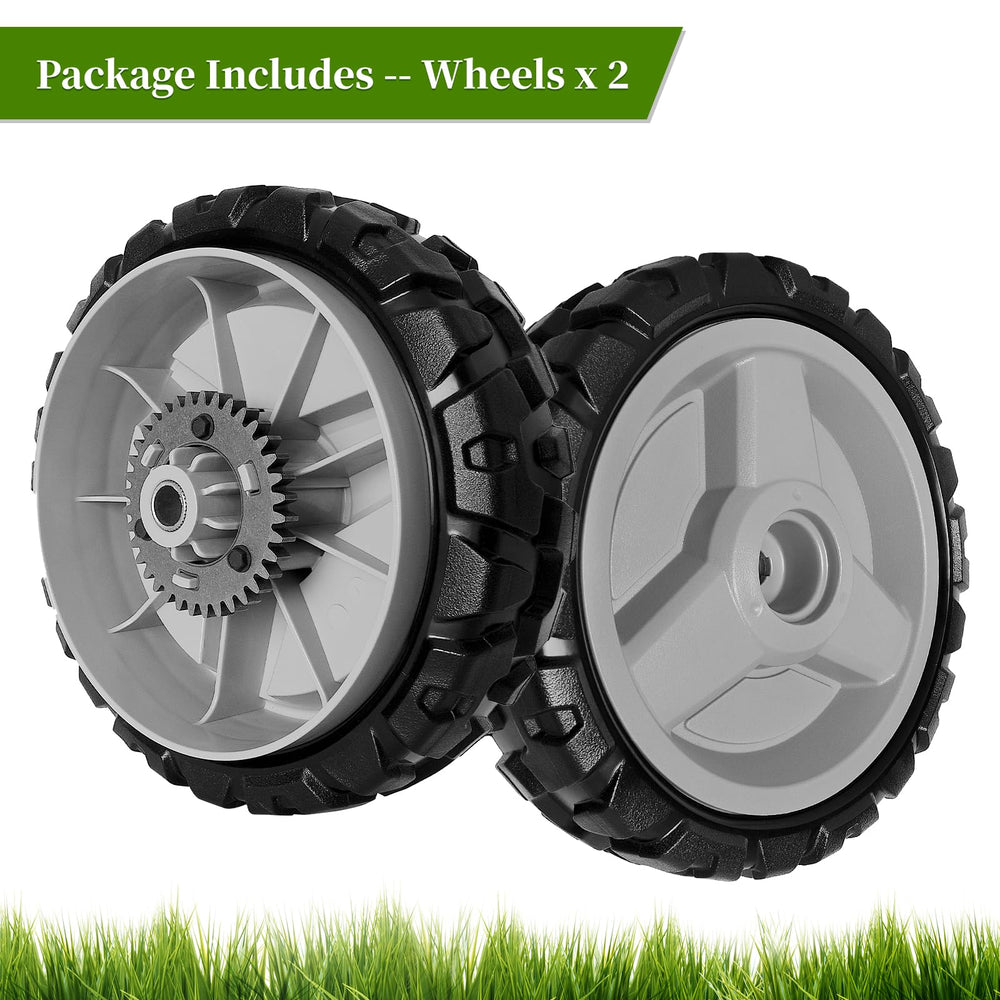 Ecreban wheel installed on lawn mower demonstrating restored drive benefit
