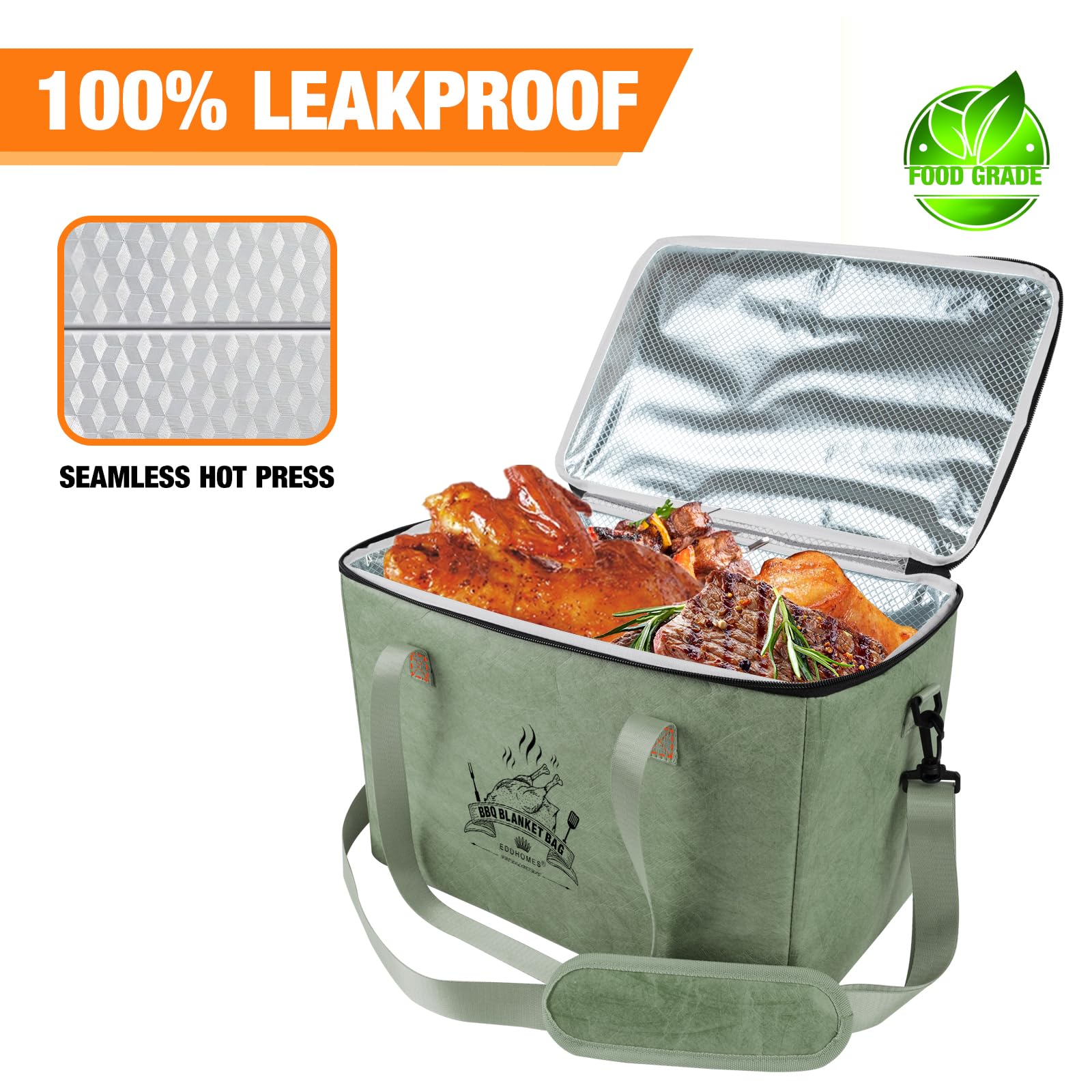 EddHomes bag beside a brisket showing size and large capacity