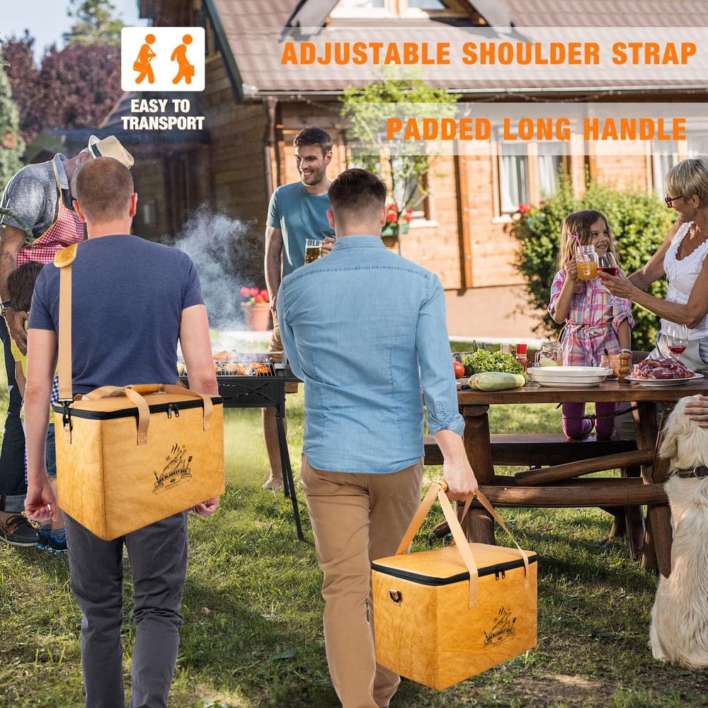 EddHomes adjustable shoulder strap in use for hands-free meat transport