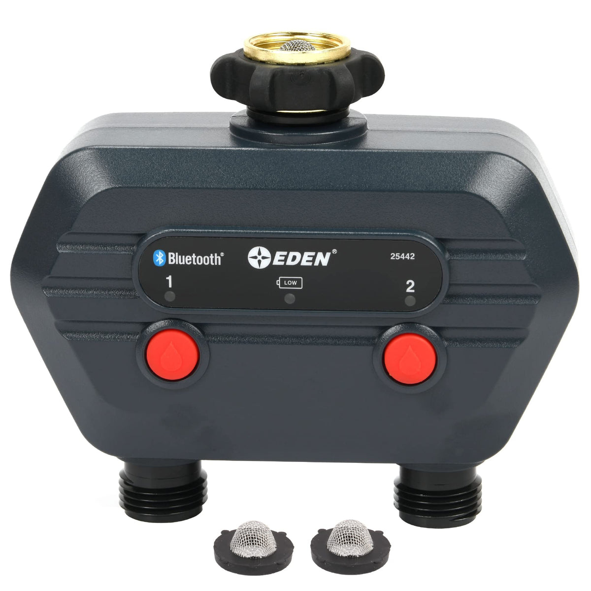 Eden 93442 front view showing controls and dual outlets for precise irrigation