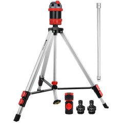 Eden sprinkler front view showing tripod and rotary head, durable stable watering