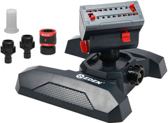 Eden front view of mini turbo oscillating sprinkler showing compact coverage benefit