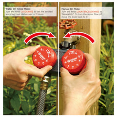 Eden attached to faucet with hoses in garden demonstrating automated watering