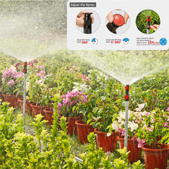 Eden sprinkler head detail showing adjustable nozzle for precise watering