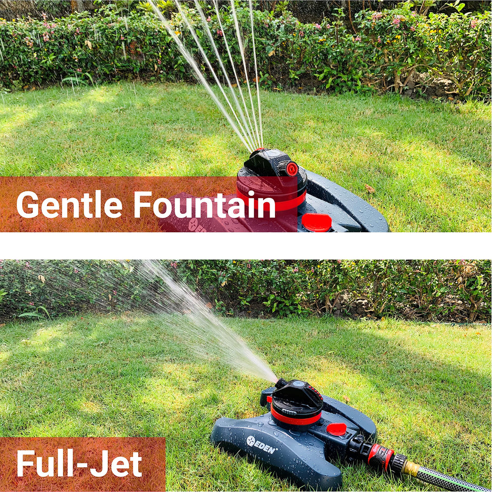 Eden sprinkler positioned on lawn watering grass evenly for coverage benefit
