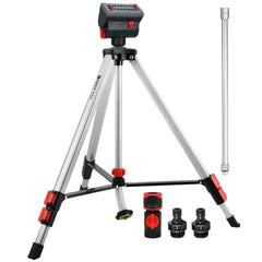 Eden front view tripod sprinkler showing stable metal legs and quick-release clamps