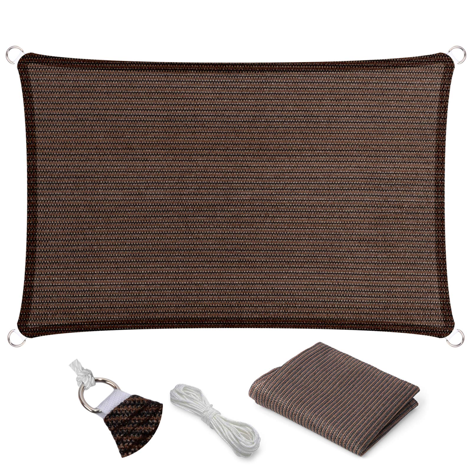 Eden's Decor front view of 5x7 brown shade sail showing full coverage benefit