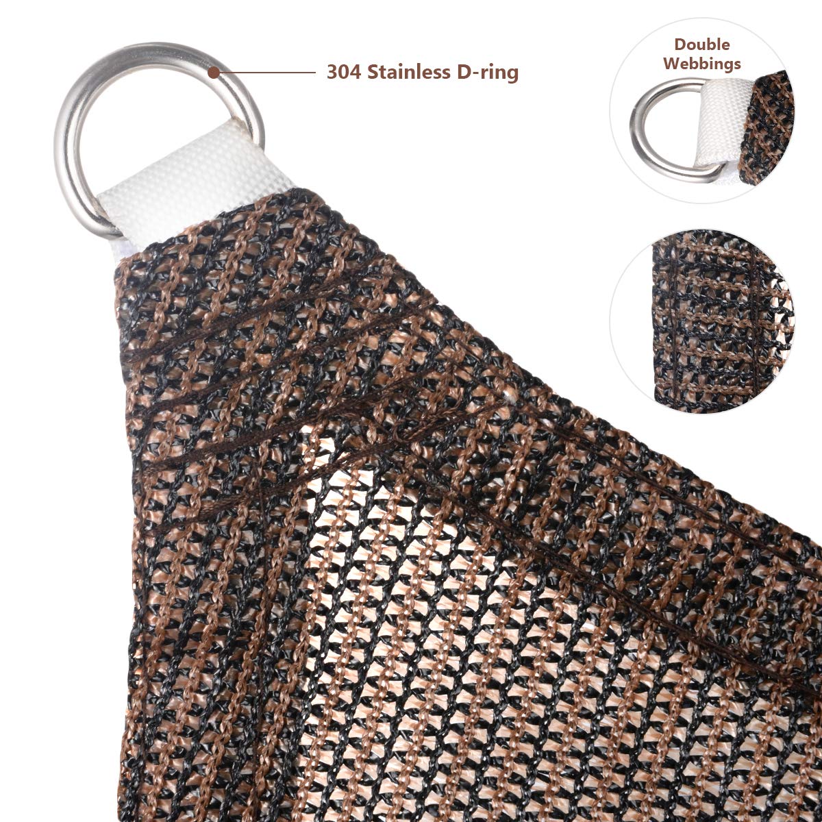 Eden's Decor close-up of stitched webbing and stainless D-ring for strong anchor reliability