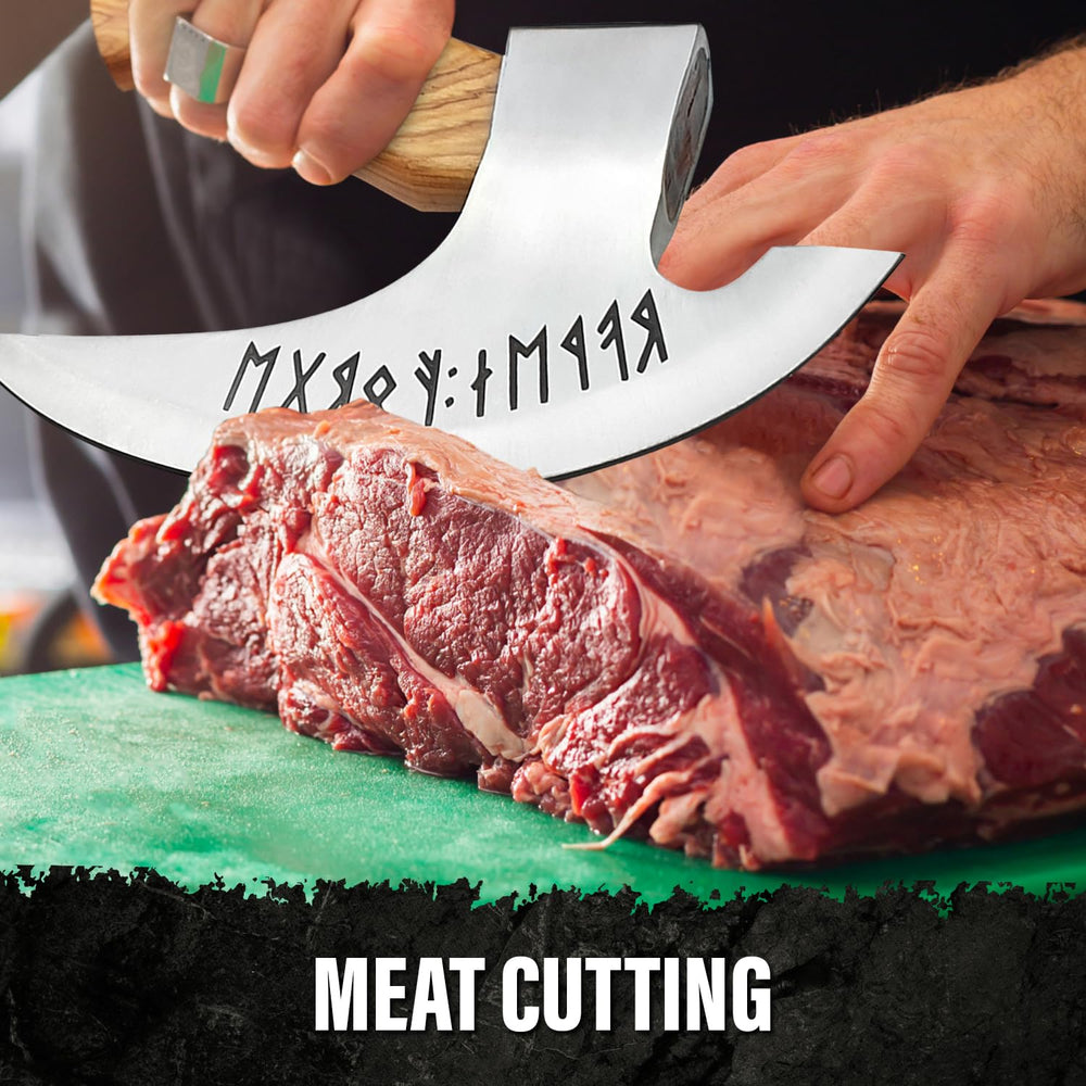 EdgeLandKnives pizza axe cutting a pie to show clean slices and user control