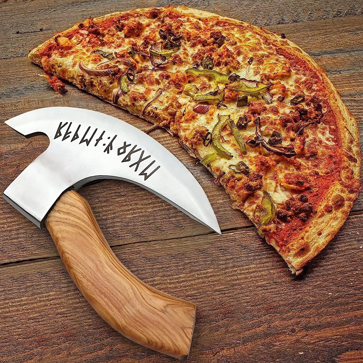 EdgeLandKnives front view of Viking pizza axe showing bold design and easy slicing