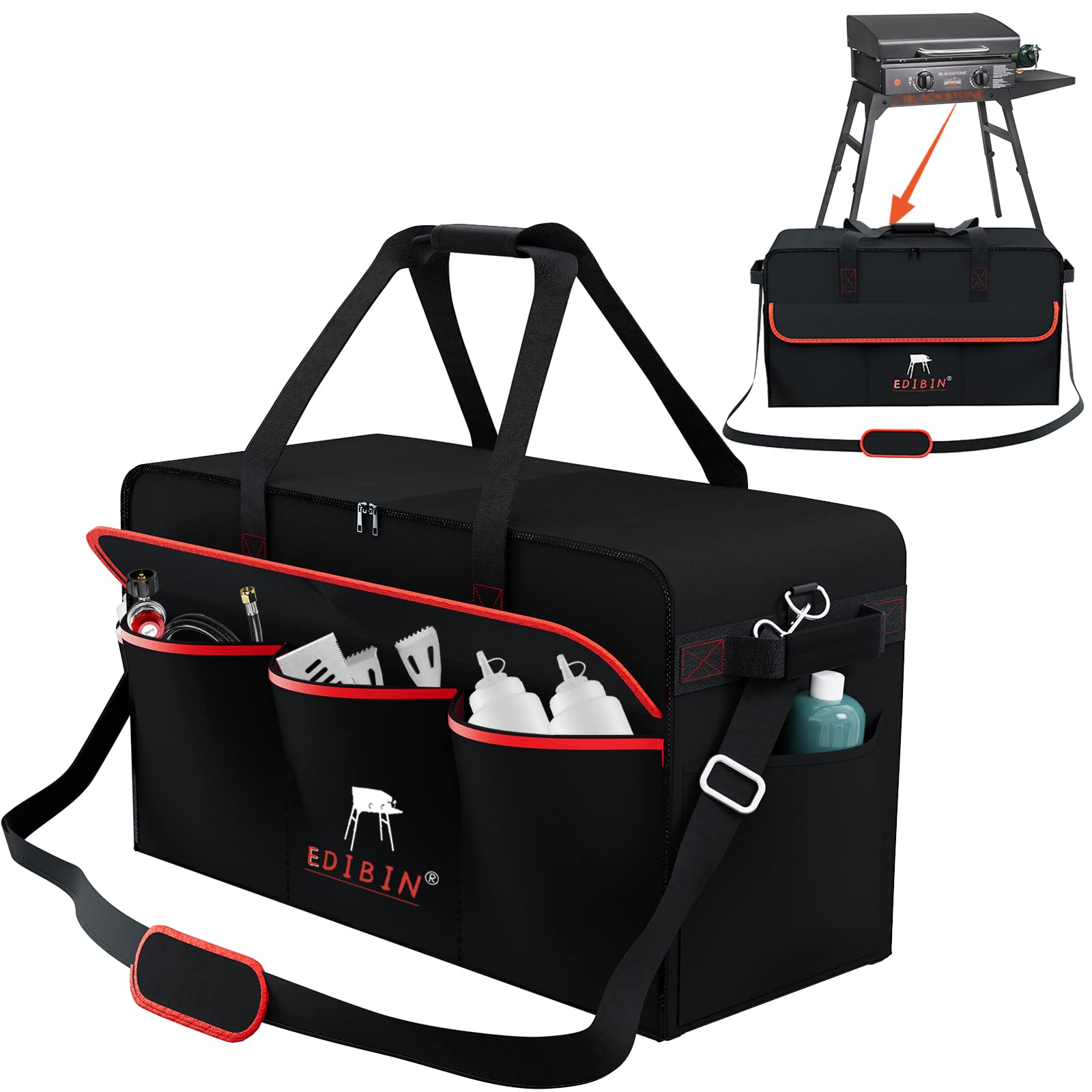 EDIBIN front view of 22-inch griddle bag showing fit and protection