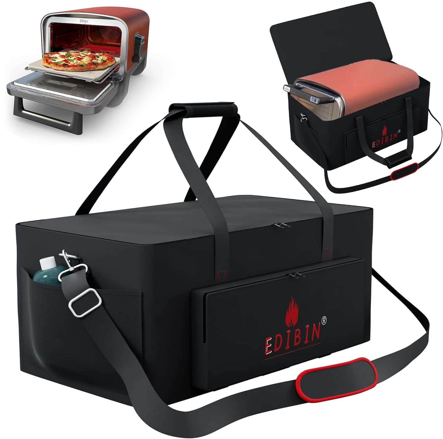 EDIBIN front view of bag protecting Ninja OO101, secure transport benefit