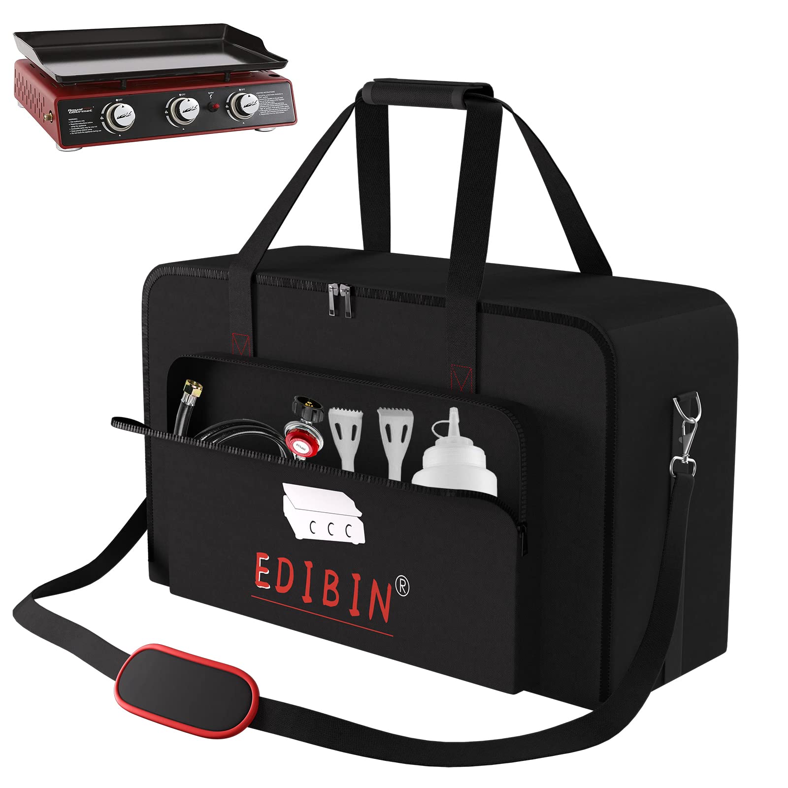 EDIBIN front view bag on Royal Gourmet grill showing snug fit and protection