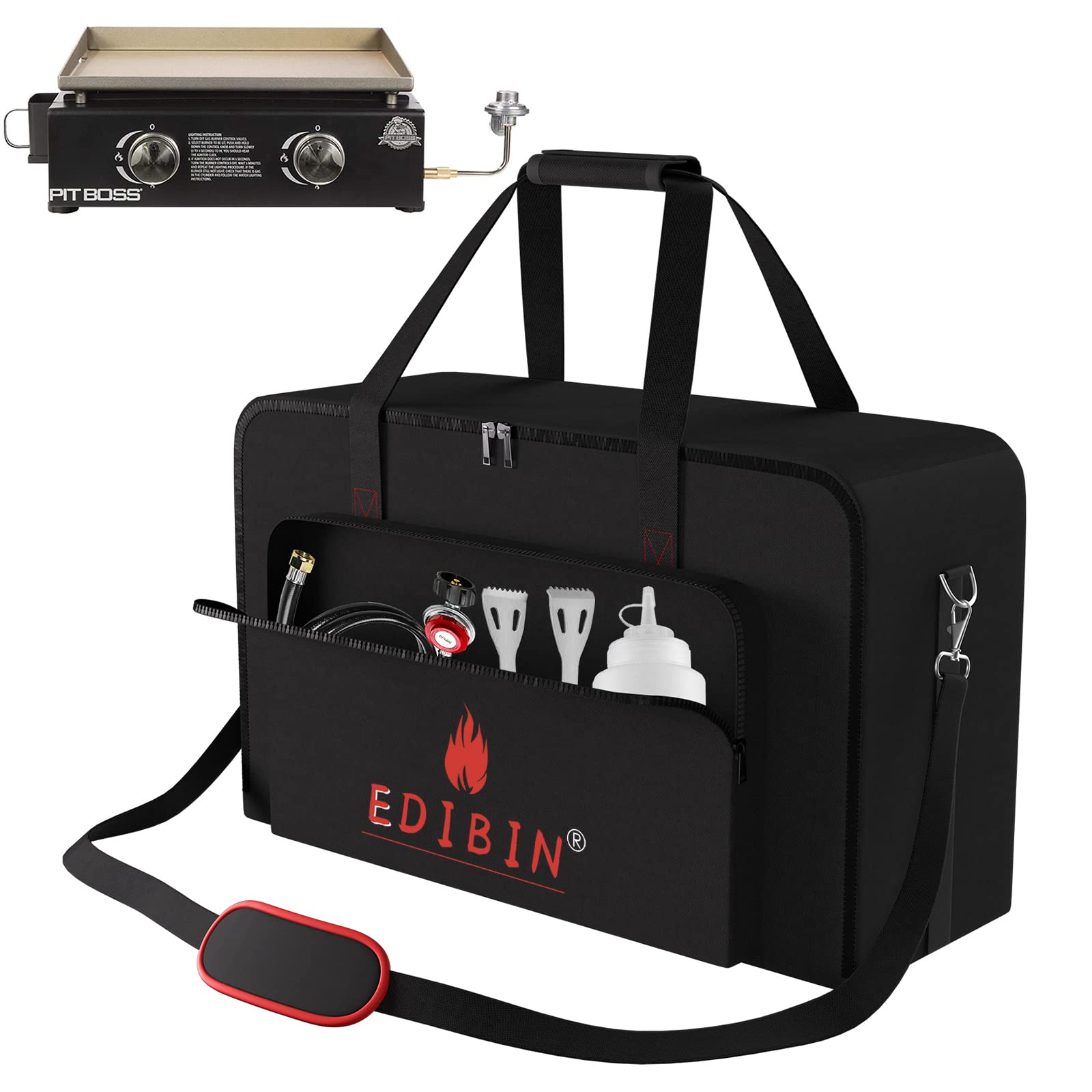 EDIBIN front view of the carry bag showing fit for Pit Boss PB336GS and durable protection