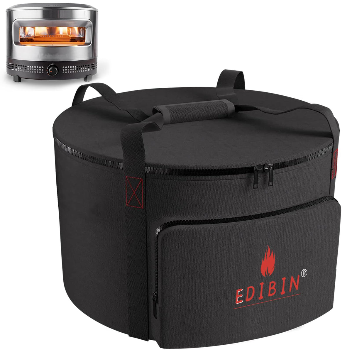 EDIBIN front view of carry bag showing fitted shape and secure closure benefit: protective transport