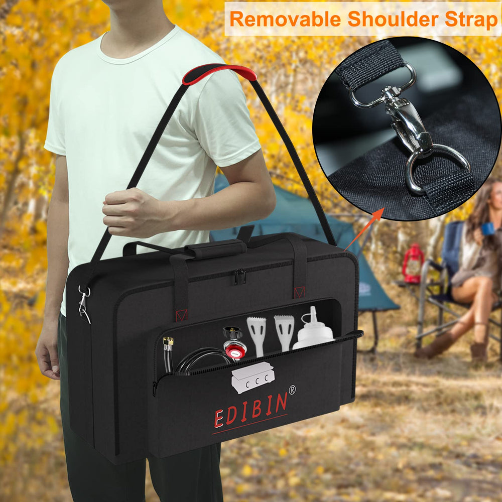 EDIBIN zipped top open revealing padded interior lining protecting grill surfaces