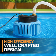 EDOU pump submerged on a pool cover removing water quickly and reliably