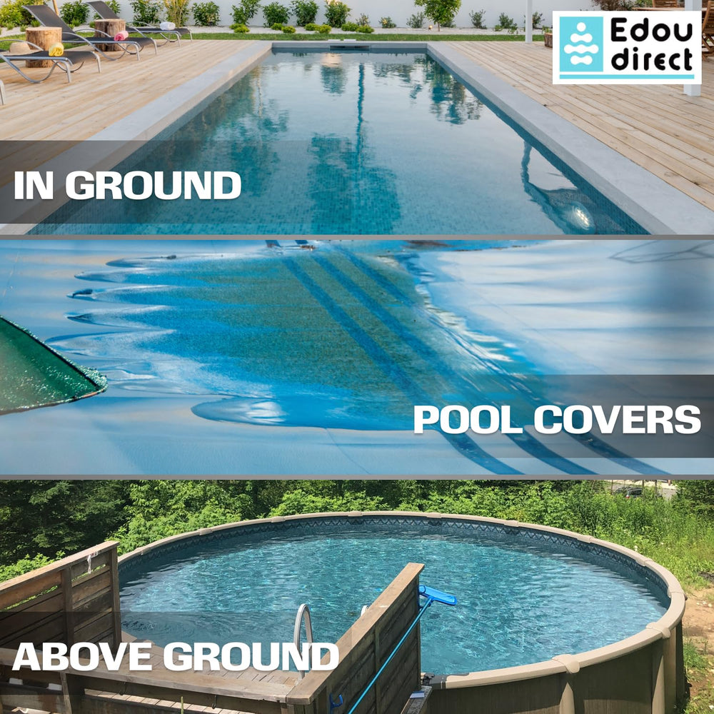 EDOU pump poolside lifestyle scene demonstrating fast cover cleanup after rain