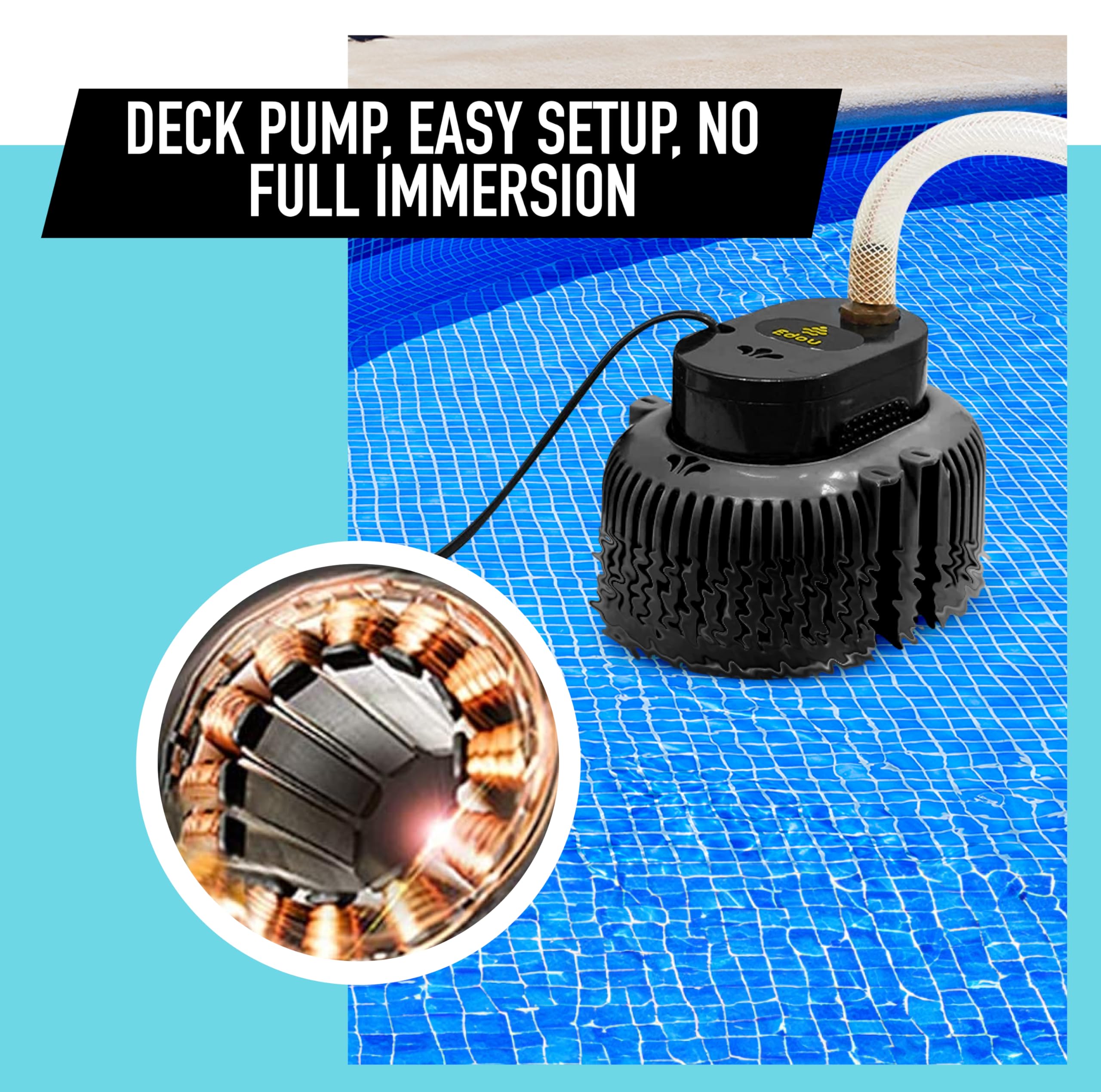 EDOU pump submerged in pool removing water quickly to protect cover benefit