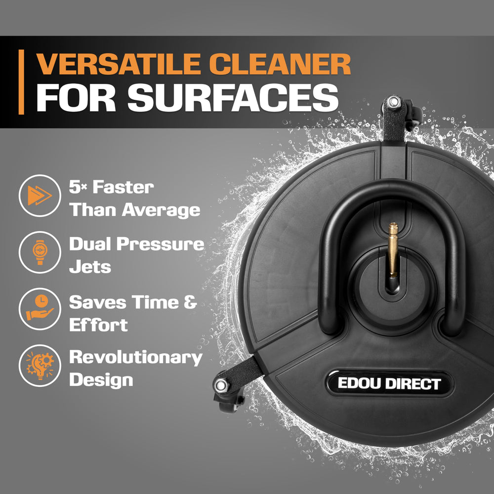 EDOU size comparison with pressure washer wand showing compact footprint and coverage benefit