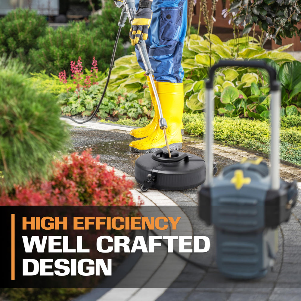 EDOU wheels and handle image illustrating easy maneuvering and reduced operator fatigue