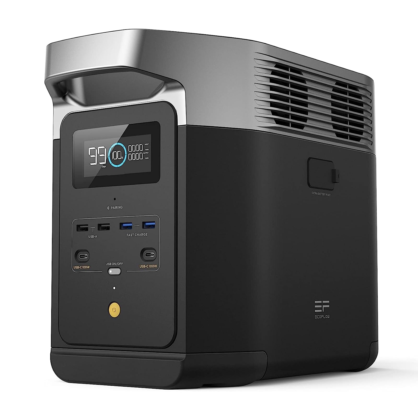 EF ECOFLOW Delta 2 front view showing ports and LED display for easy power control